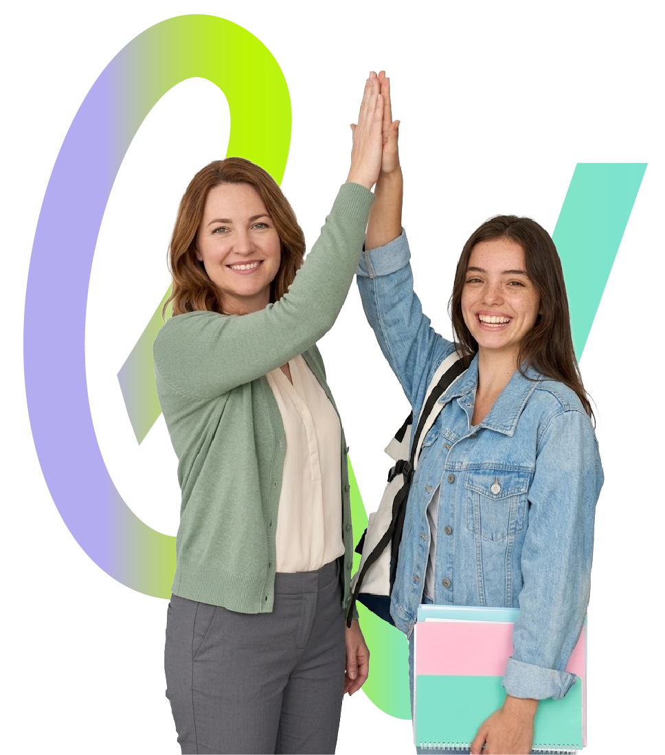 Two students celebrating after Elvee&rsquo;s early intervention helped re-engagement